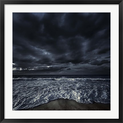 Framed Rough seaside against stormy clouds, Hersonissos, Crete, Greece Print