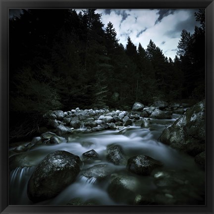 Framed Small river flowing over stones covered with moss, Pirin National Park, Bulgaria Print