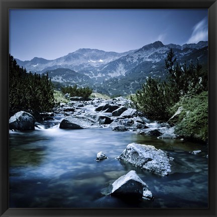 Framed Small river flowing through the mountains of Pirin National Park, Bulgaria Print