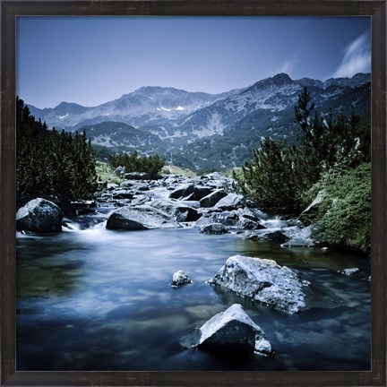 Framed Small river flowing through the mountains of Pirin National Park, Bulgaria Print