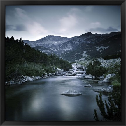 Framed Small river in the mountains of Pirin National Park, Bansko, Bulgaria Print