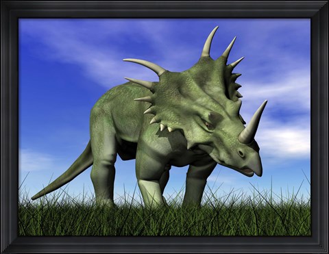Framed Styracosaurus dinosaur walking in the grass Print