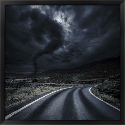 Framed Tornado near a winding road in the mountains, Crete, Greece Print