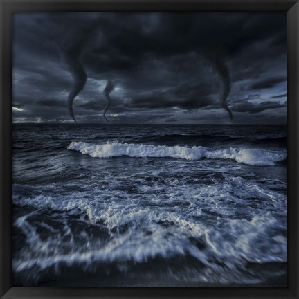 Framed Tornados in a rough sea against stormy clouds, Crete, Greece Print