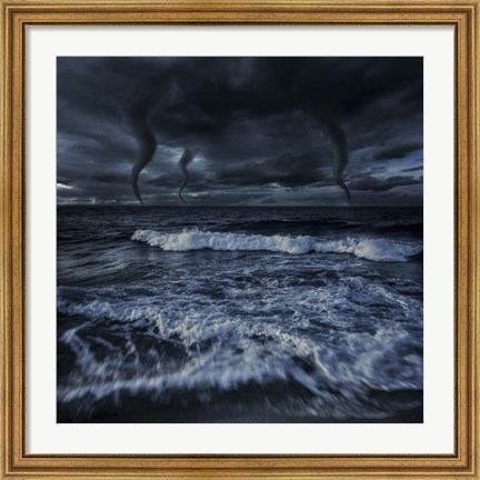 Framed Tornados in a rough sea against stormy clouds, Crete, Greece Print