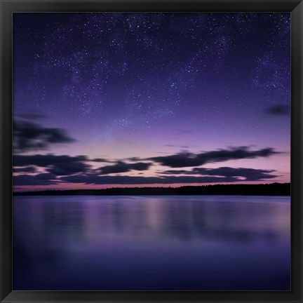 Framed Tranquil lake against starry sky, Russia Print