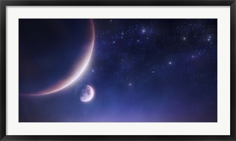 Framed Two planets against a starry sky Print