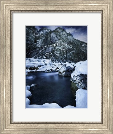 Framed river flowing through the snowy mountains of Ritsa Nature Reserve, Abkhazia Print