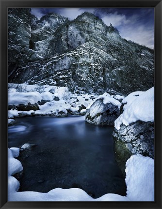 Framed river flowing through the snowy mountains of Ritsa Nature Reserve, Abkhazia Print