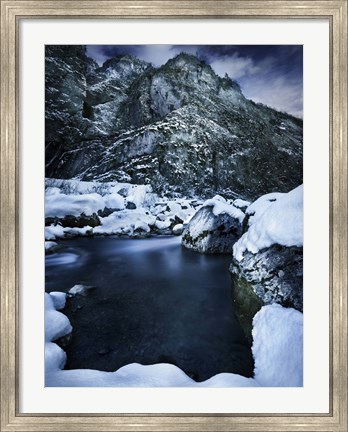 Framed river flowing through the snowy mountains of Ritsa Nature Reserve, Abkhazia Print