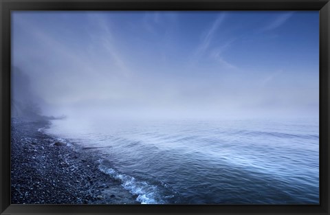 Framed Misty seaside in the evening, Mons Klint cliffs, Denmark Print