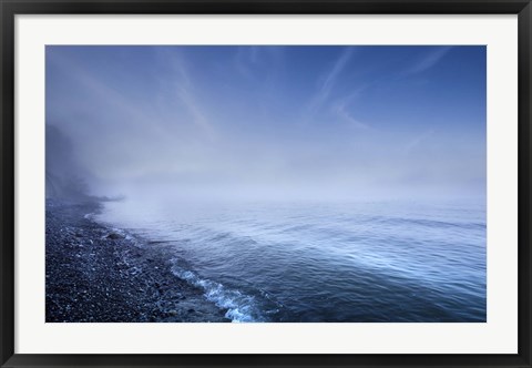 Framed Misty seaside in the evening, Mons Klint cliffs, Denmark Print