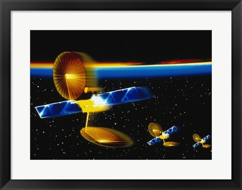 Framed Satellites Orbiting in Space Print