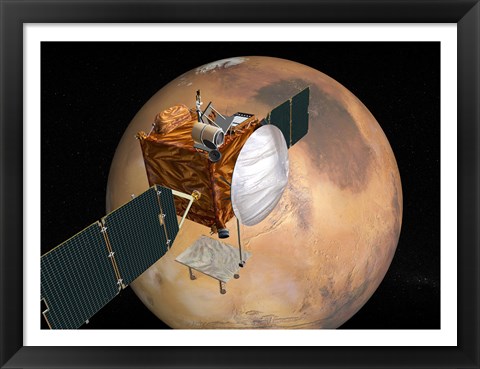 Framed NASA&#39;s Mars Telecommunications Orbiter in Flight Around Mars Print