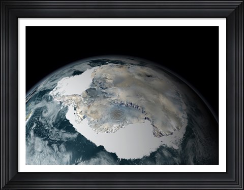 Framed Satellite View of Earth Showing Frozen Continent of Antarctica Print