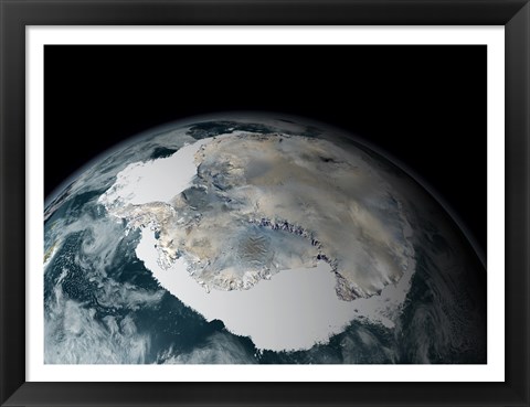 Framed Satellite View of Earth Showing Frozen Continent of Antarctica Print