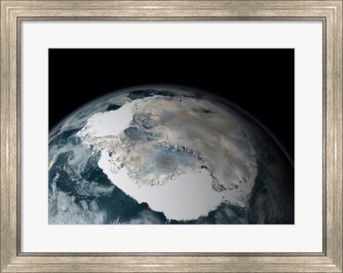 Framed Satellite View of Earth Showing Frozen Continent of Antarctica Print