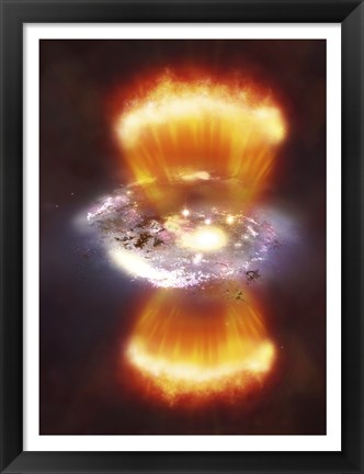 Framed Artist concept of a galaxy inside of a glowing hydrogen blob Print