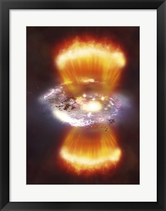 Framed Artist concept of a galaxy inside of a glowing hydrogen blob Print