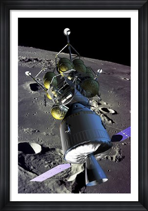 Framed Spaceship orbiting the moon Print