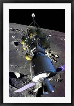 Framed Spaceship orbiting the moon Print