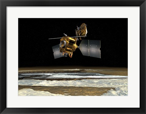 Framed Satellite over the poles of planet Mars Print