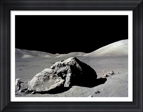 Framed Astronaut standing near a rock on the moon, Apollo 17 Print