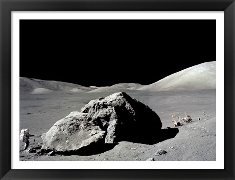 Framed Astronaut standing near a rock on the moon, Apollo 17 Print