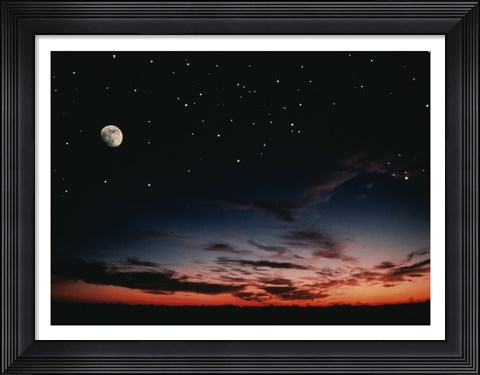 Framed Moon and stars in the sky at dusk Print