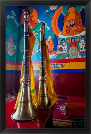 Framed Ceremonial horns at Shey Palace, Ledakh, India Print