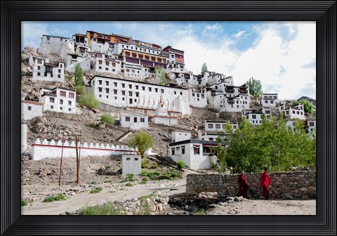 Framed Monks standing in front of the Thiksey Monastery, Leh, Ledakh, India Print