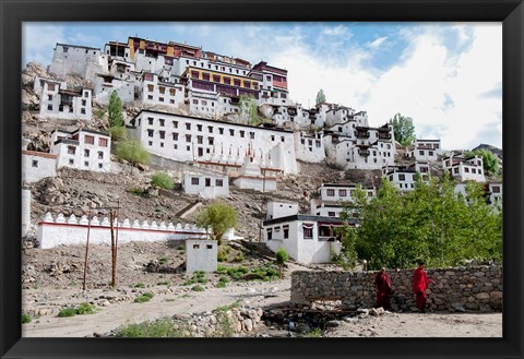 Framed Monks standing in front of the Thiksey Monastery, Leh, Ledakh, India Print