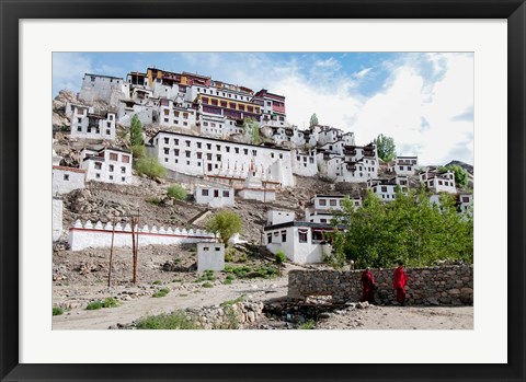 Framed Monks standing in front of the Thiksey Monastery, Leh, Ledakh, India Print