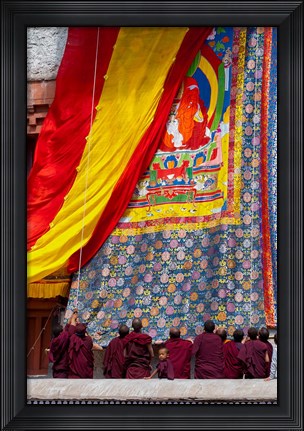 Framed Monks raising a thangka during the Hemis Festival, Ledakh, India Print