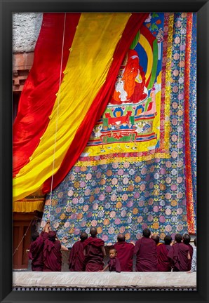 Framed Monks raising a thangka during the Hemis Festival, Ledakh, India Print