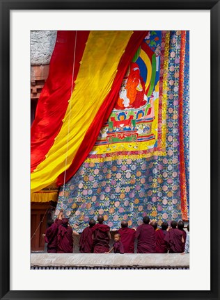 Framed Monks raising a thangka during the Hemis Festival, Ledakh, India Print