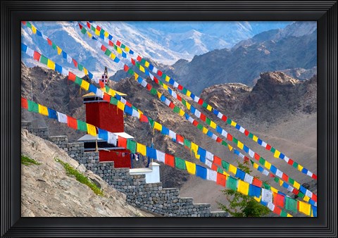 Framed Strings of prayer flags at Thiksey Monasterym Leh, Ladakh, India Print