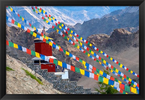 Framed Strings of prayer flags at Thiksey Monasterym Leh, Ladakh, India Print