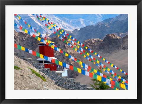 Framed Strings of prayer flags at Thiksey Monasterym Leh, Ladakh, India Print