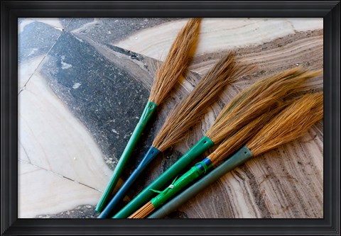 Framed India, Jammu and Kashmir, Ladakh, Leh, brooms in a Buddhist temple Print