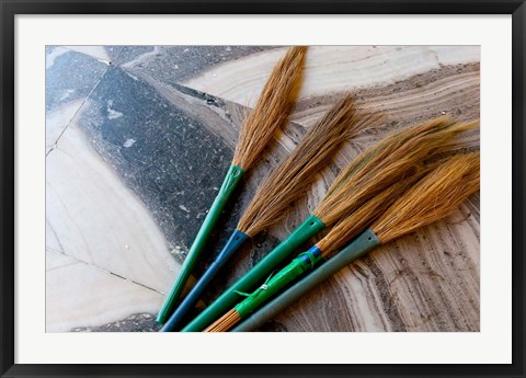 Framed India, Jammu and Kashmir, Ladakh, Leh, brooms in a Buddhist temple Print