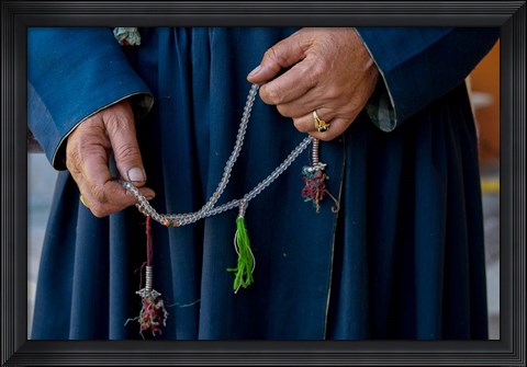 Framed Woman&#39;s hands holding prayer beads, Ladakh, India Print