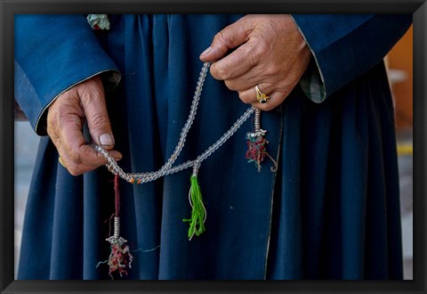 Framed Woman&#39;s hands holding prayer beads, Ladakh, India Print