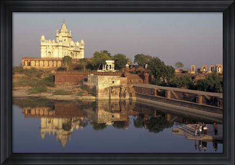Framed Temple Reflection and Locals, Rajasthan, India Print