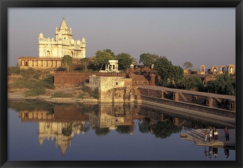 Framed Temple Reflection and Locals, Rajasthan, India Print