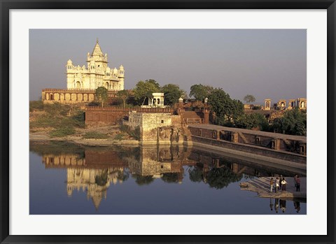 Framed Temple Reflection and Locals, Rajasthan, India Print