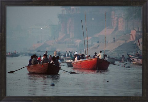 Framed Boats in the Ganges River, Varanasi, India Print