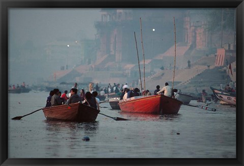 Framed Boats in the Ganges River, Varanasi, India Print