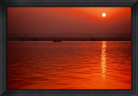 Framed Sunset over the Ganges River in Varanasi, India Print