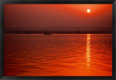 Framed Sunset over the Ganges River in Varanasi, India Print